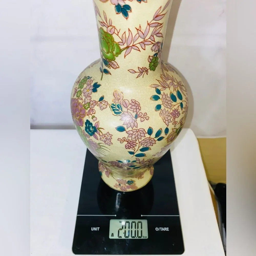 Vintage 12” Porcelain Zhong Guo Zhi Zao Vase Beautiful Colors V2